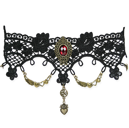 Lace Choker with Red Jewel